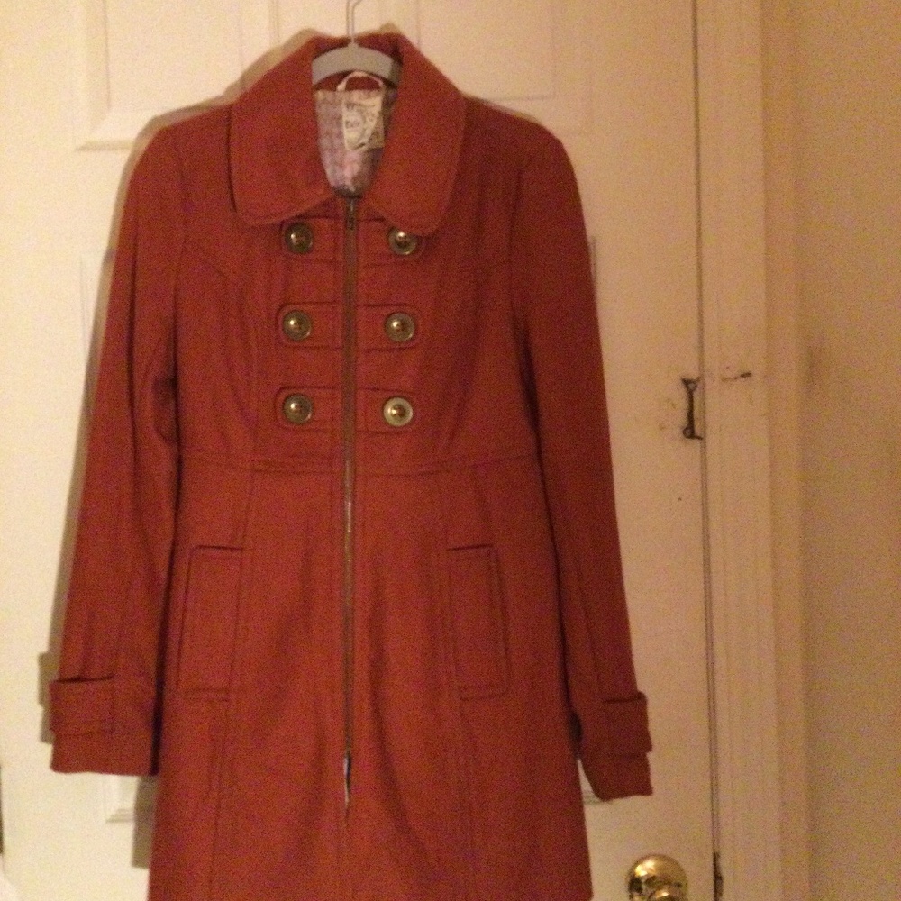 Tulle for Anthropology size medium burnt orange wool winter pea coat, xtra long